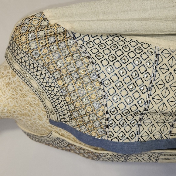 Madison Multiples Embroidered Studded Round Neck Southwestern Jacket Topper SZ L - Picture 10 of 15